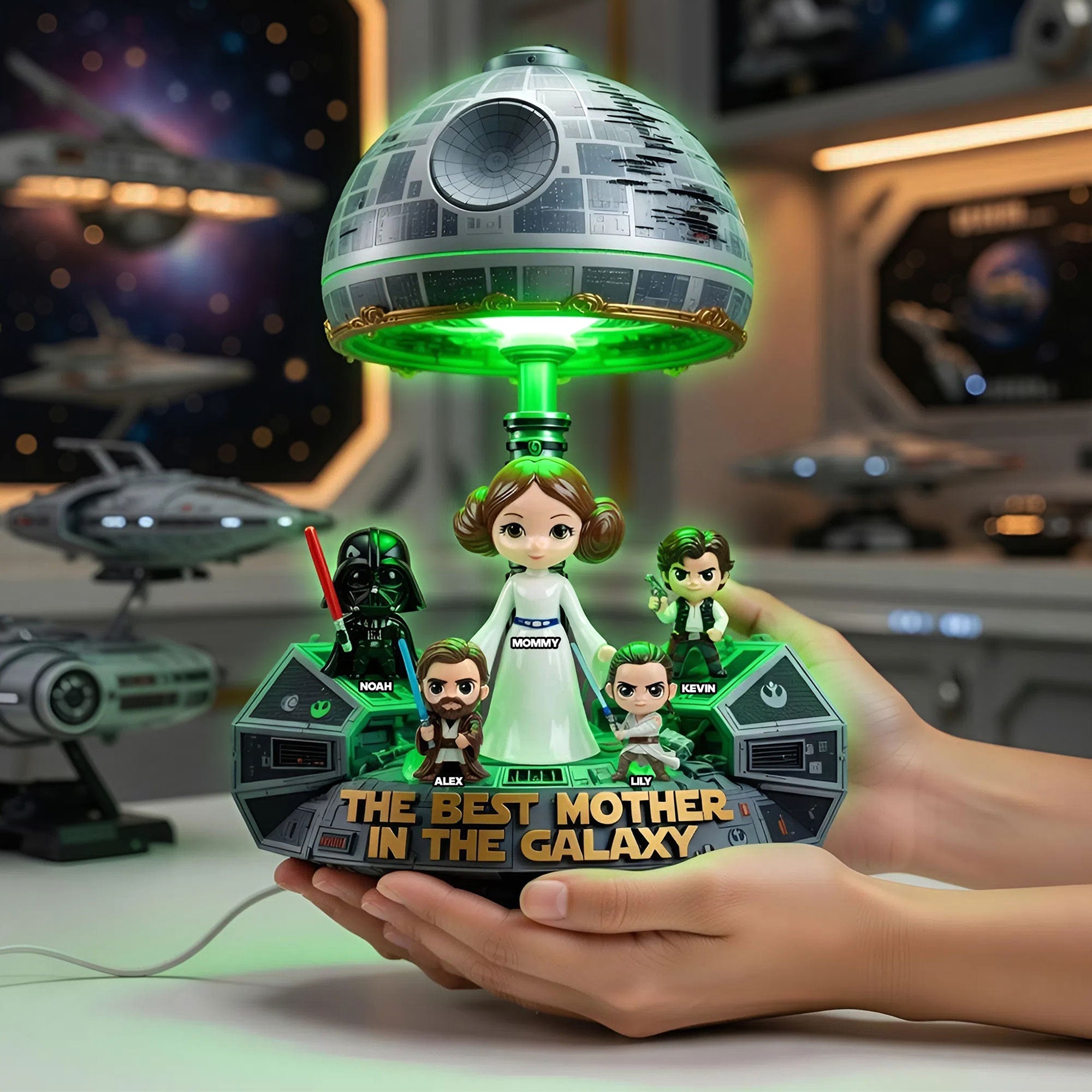 "The Best Mother in the Galaxy" - Spaceship Sci-fi Theme Personalized Acrylic Light Box - Gift for Mom, Grandma, and All Star Wars Fans Light Box PopCulturePrints
