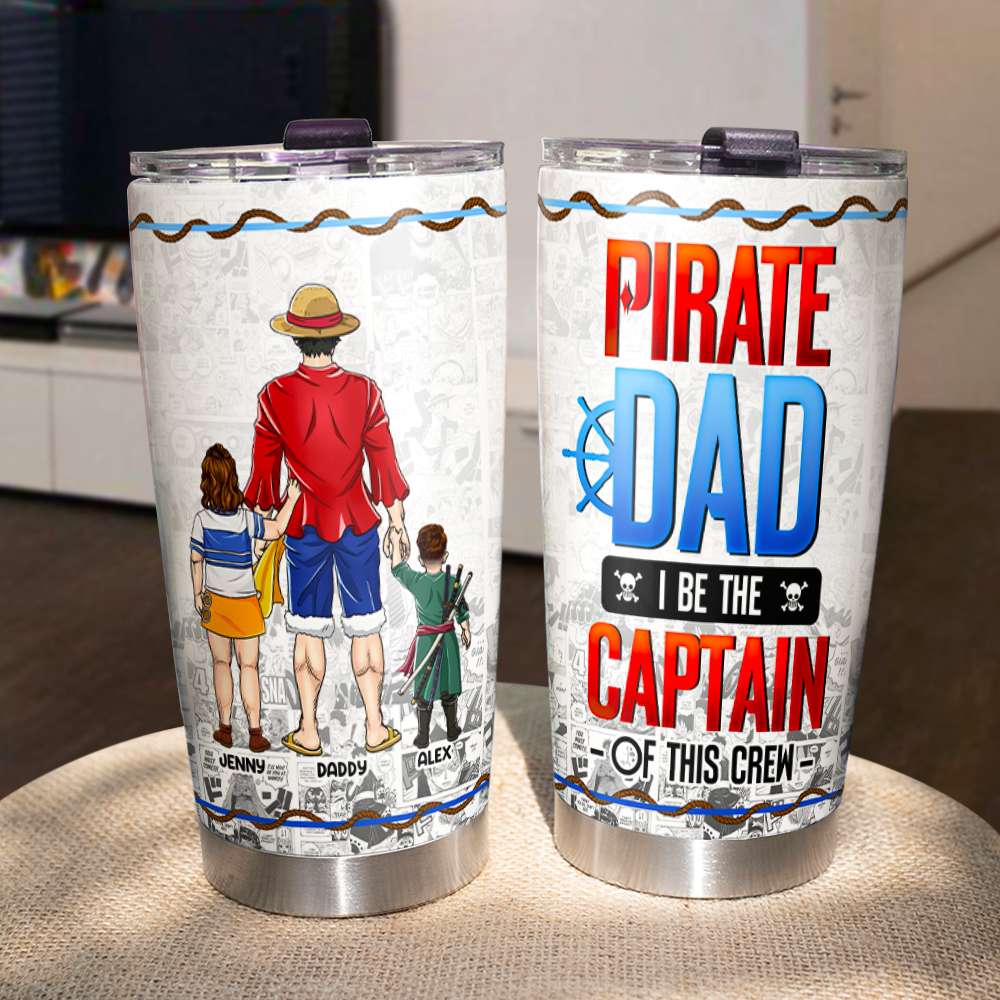 “I Be the Captain of This Crew!” - Personalized Pirate Dad Tumbler - Unique Gift for Fathers, Dads, and Grandfathers Tumbler Cup PopCulturePrints
