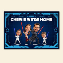 Load image into Gallery viewer, Custom Star-Themed Family Photo Doormat - 'Chewie We're Home' Doormat PopCulturePrints
