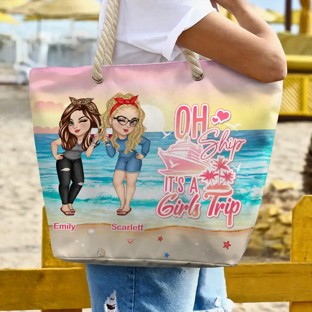 Oh Ship, It's A Girl's Trip - Personalized Beach Bag Beach Bag PopCulturePrints