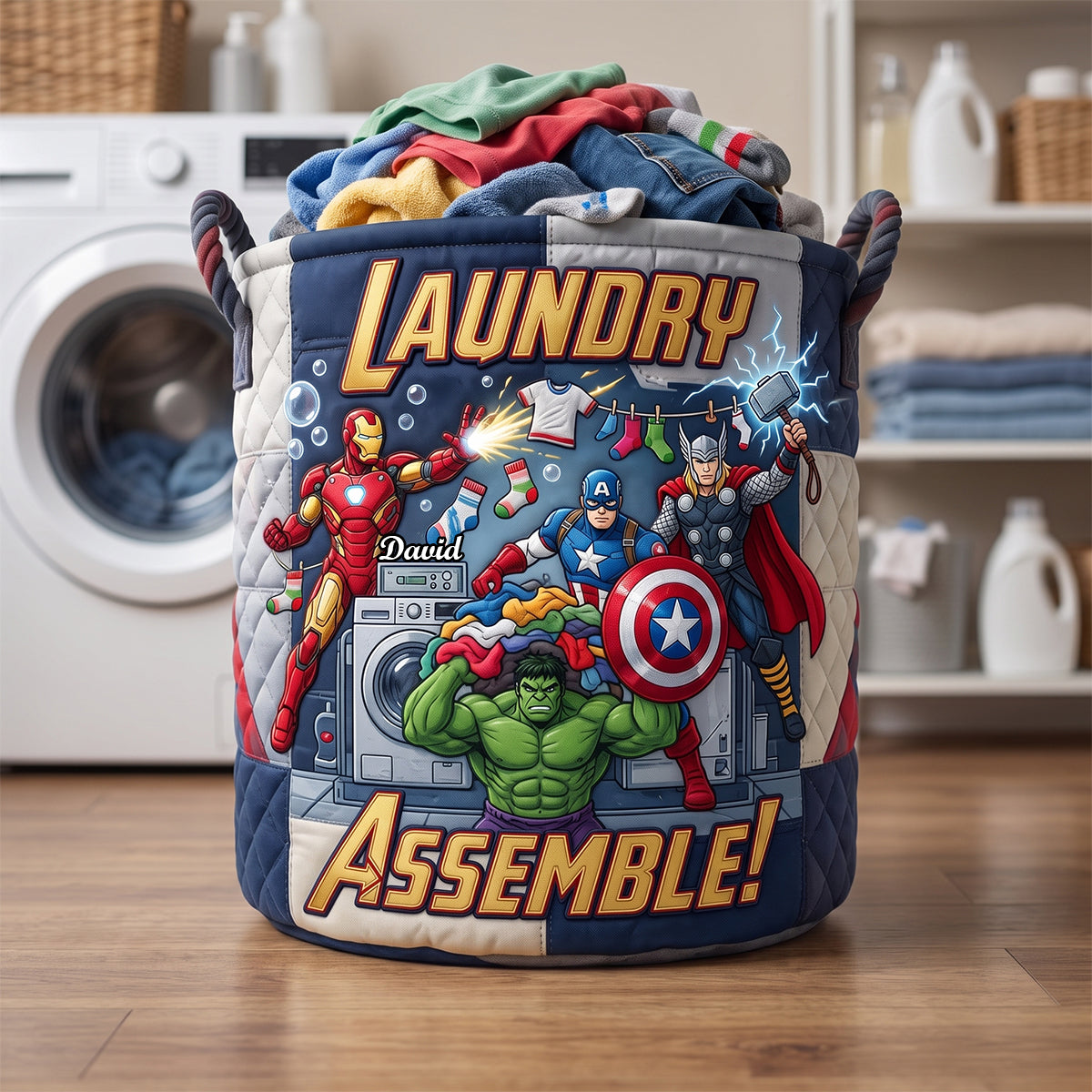 Hero Squad Quilted Laundry Basket - Personalized Gifts 06tydh090726 Laundry Basket PopCulturePrints
