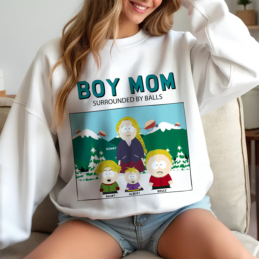 "Boy Mom, Surrounded by Balls" - Personalized T-Shirt for the Ultimate Mom Shirts PopCulturePrints