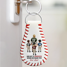 Load image into Gallery viewer, God Hit A Homerun When He Made You Our Dad - Personalized Leather Baseball Keychain Leather Baseball Keychain PopCulturePrints
