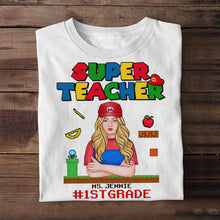 Load image into Gallery viewer, Super Teacher Personalized T-Shirt - Customizable Mario Inspired Teacher Gift
