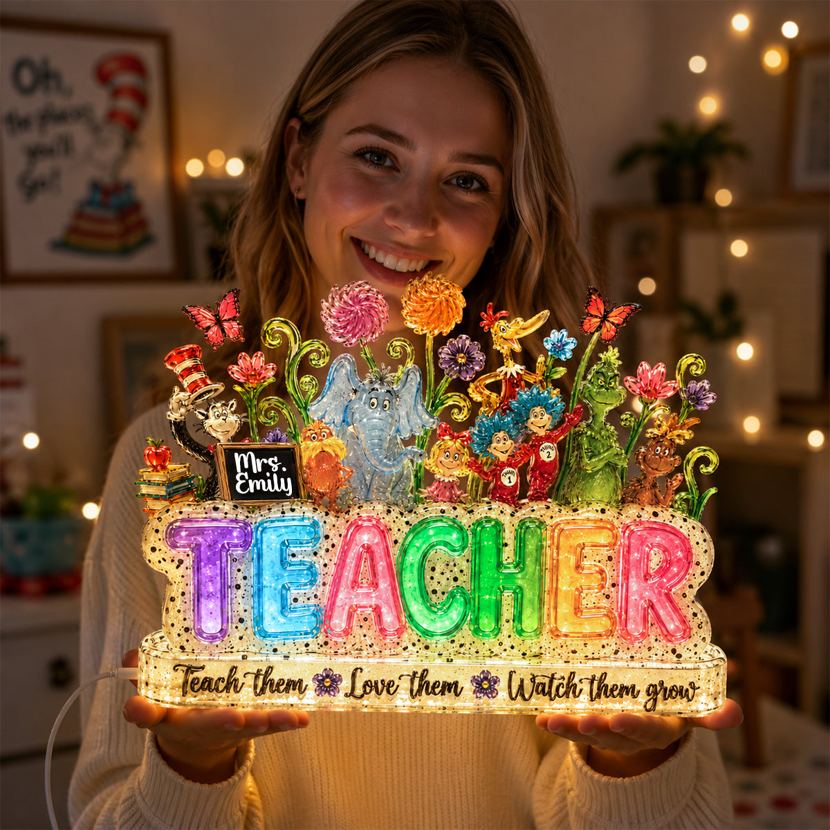 "Teach them, Love them, Watch them grow" - Personalized Acrylic Light Box for Teachers - Unique Gift for Educators and Mentors