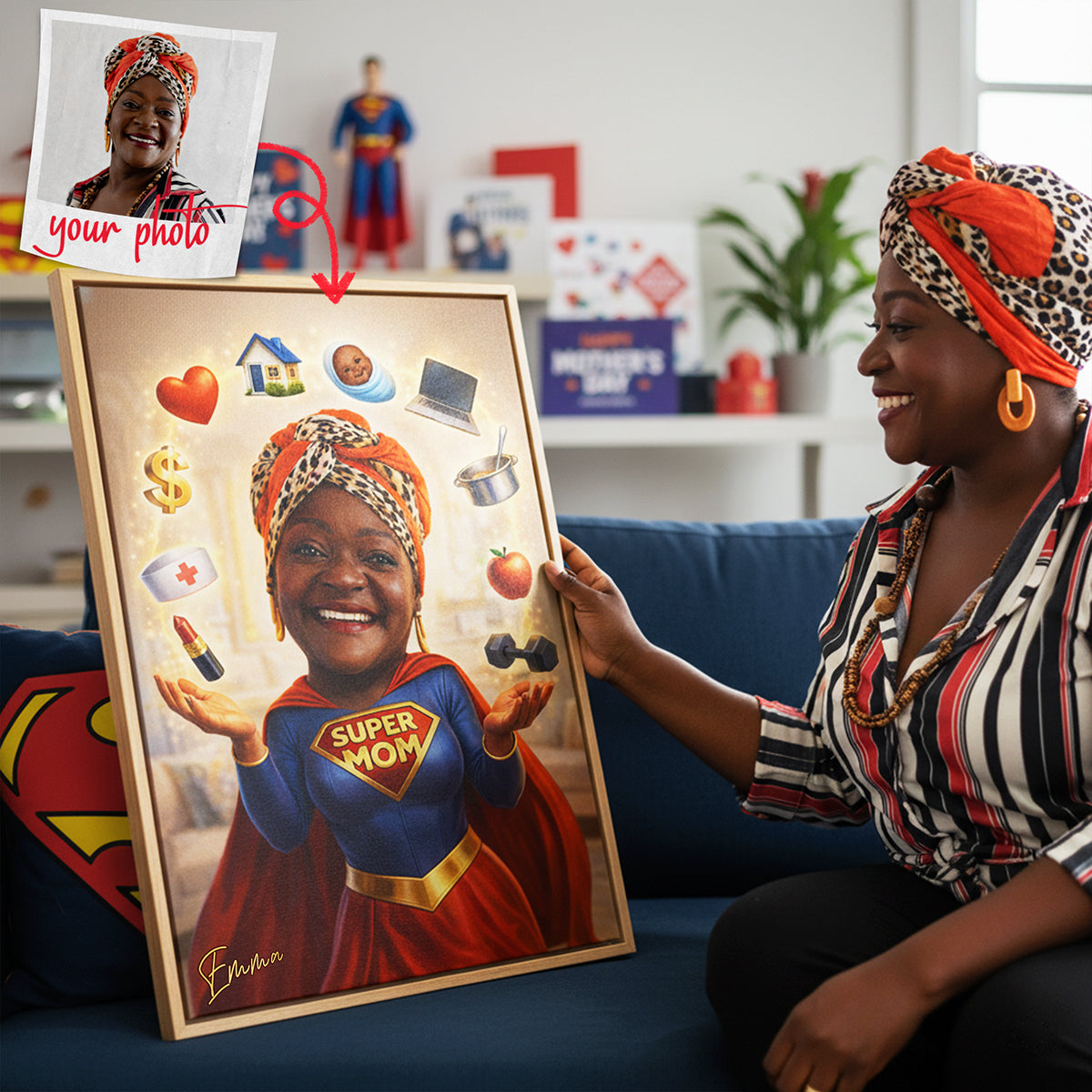 “Celebrating Her Unmatched Strength” - Powerful Mom Poster, Custom Photo Portrait Gift for Mom, Perfect Mother’s Day Gift Poster & Canvas PopCulturePrints
