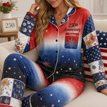 Load image into Gallery viewer, "Celebrate Your Love with Personalized Pajamas!" - Red White &amp; Blue Floral Pajamas Set - Custom Gifts for Couples and Anniversaries
