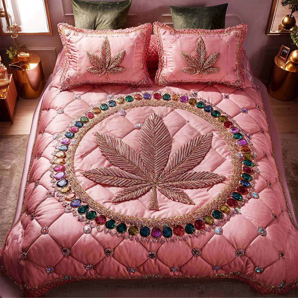 "Wrap Yourself in Nature's Luxury - Luxury Botanica Quilt Bedding Set - Custom Gift for Weed Lovers" Blanket PopCulturePrints