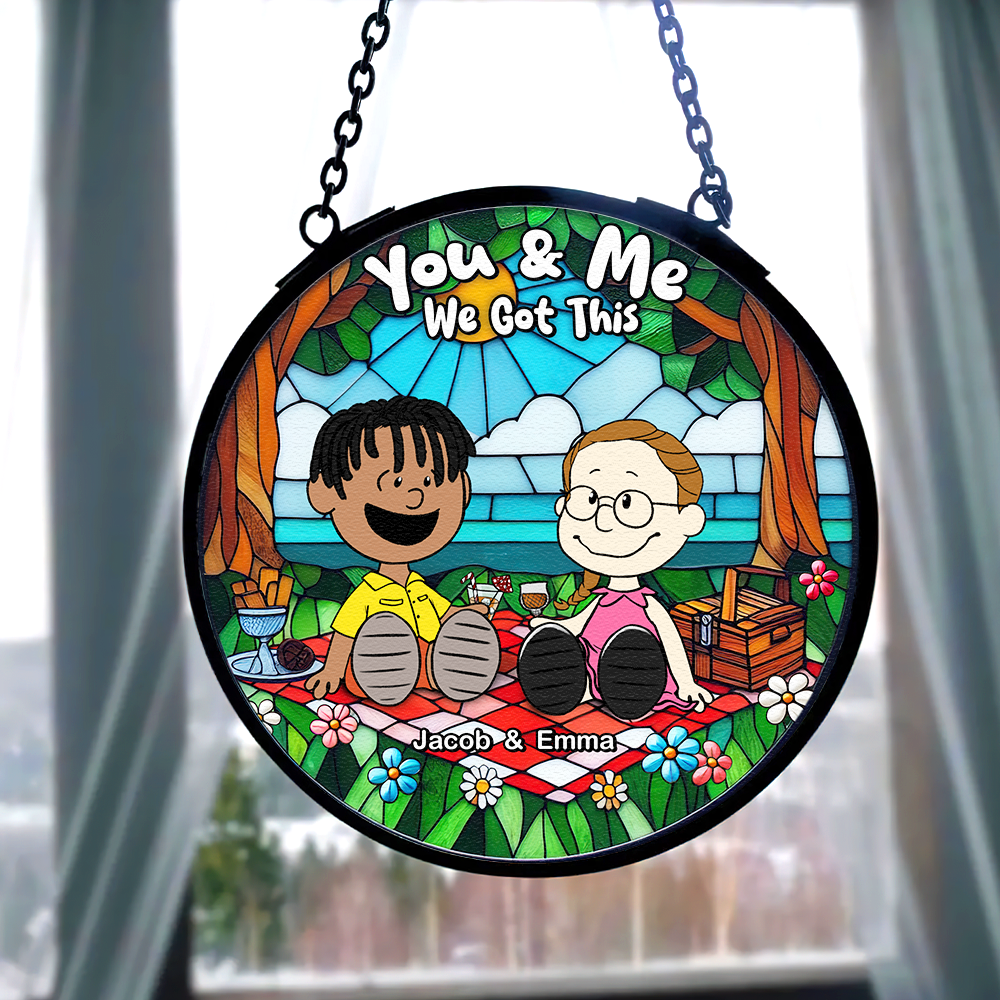 Custom Couple Gift - Stained Glass Art | Happy Picnic Design | Valentine's Day Gifts Ornament PopCulturePrints