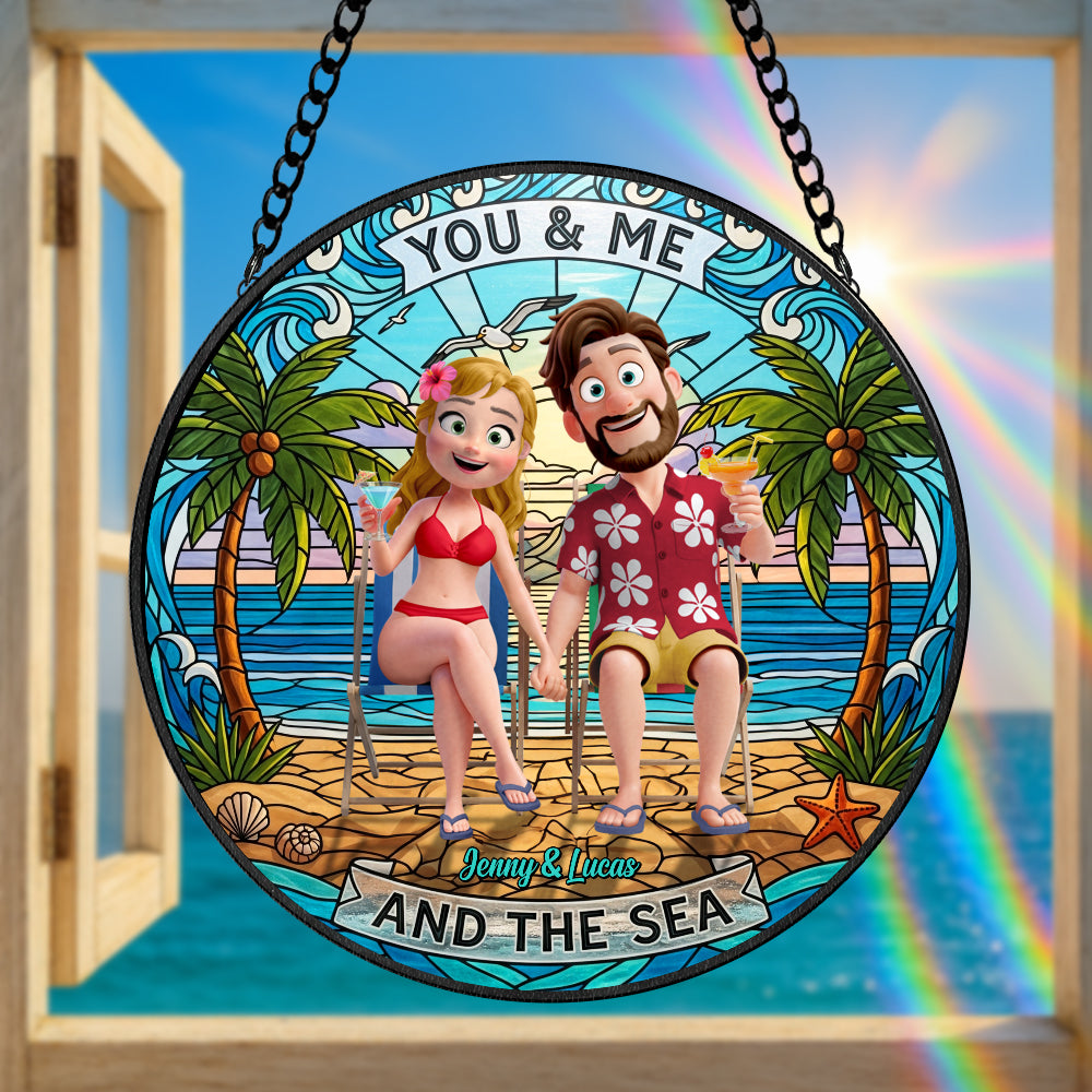 You & Me At The Beach - Personalized Stained Glass Suncatcher for Couples Ornament PopCulturePrints