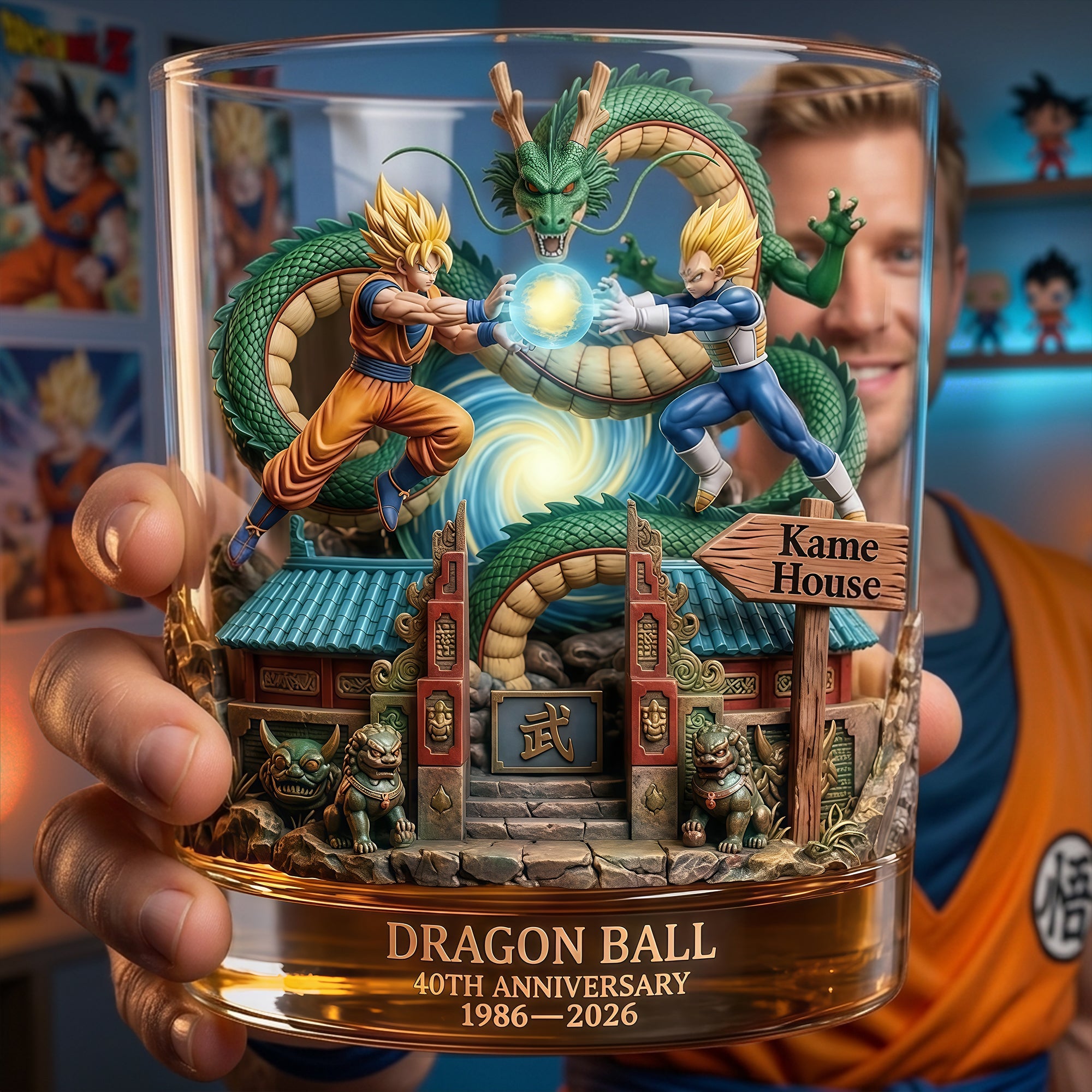 "Celebrating 40 Years of Adventure!" - Custom Round Glass - Gift for Anime Lovers Glass PopCulturePrints