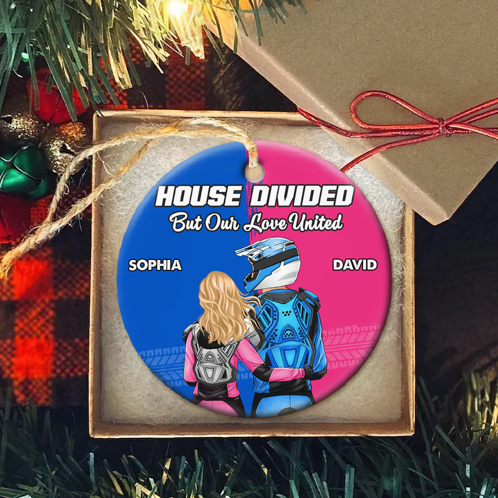 Custom Motocross Couple Christmas Ornament - House Divided Ornament PopCulturePrints
