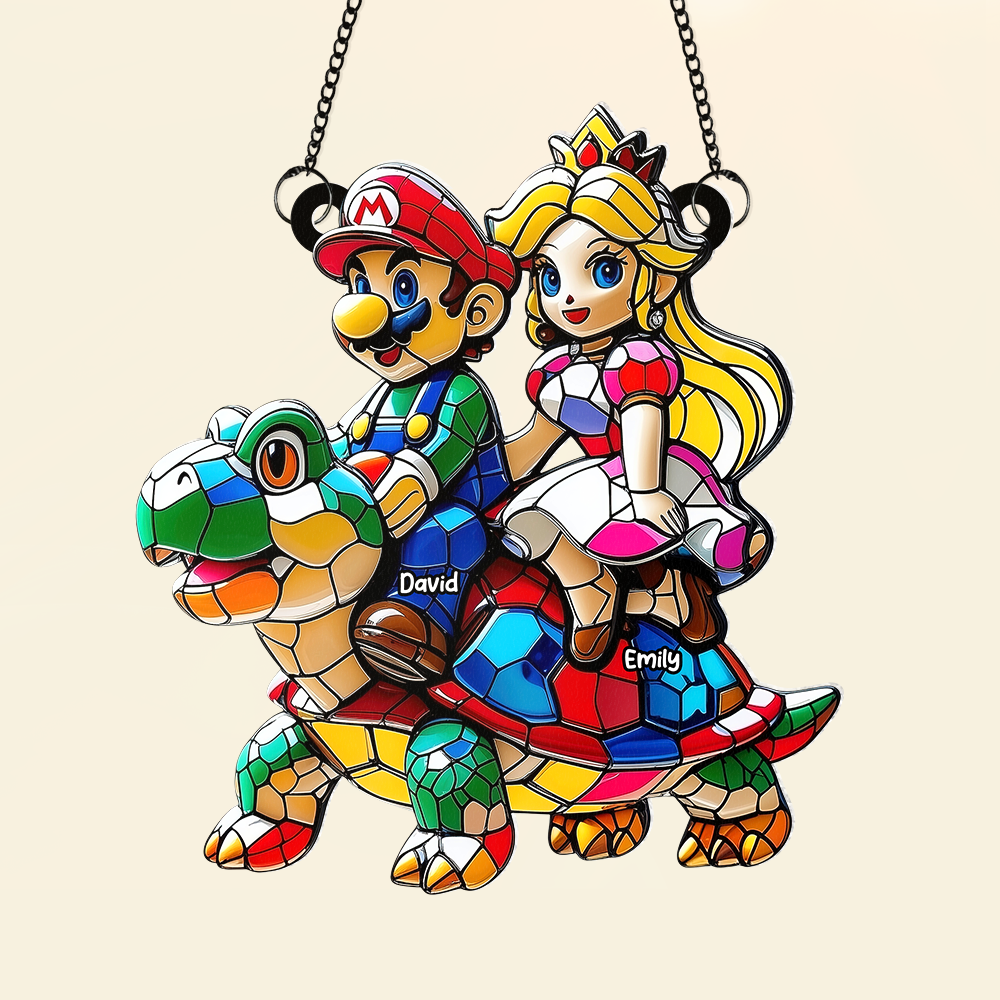 "Celebrate Your Love with Custom Touch - Personalized Suncatcher Ornament for Gaming Couples" Ornament PopCulturePrints