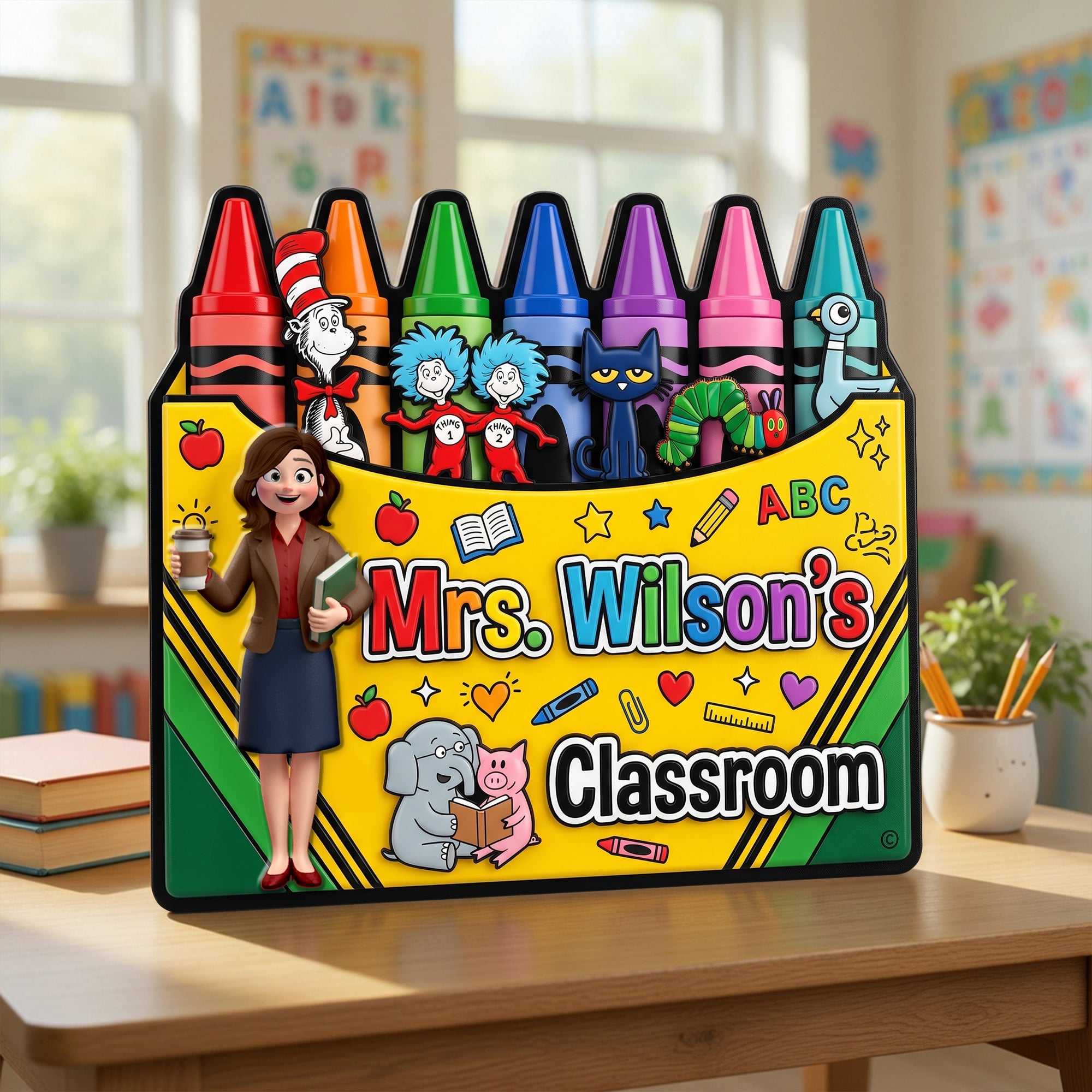 "Inspire Creativity & Learning" - Teacher's Crayon Classroom Acrylic Plaque - Personalized Gift for Teachers, Educators, and Mentors Shaped Plaques PopCulturePrints