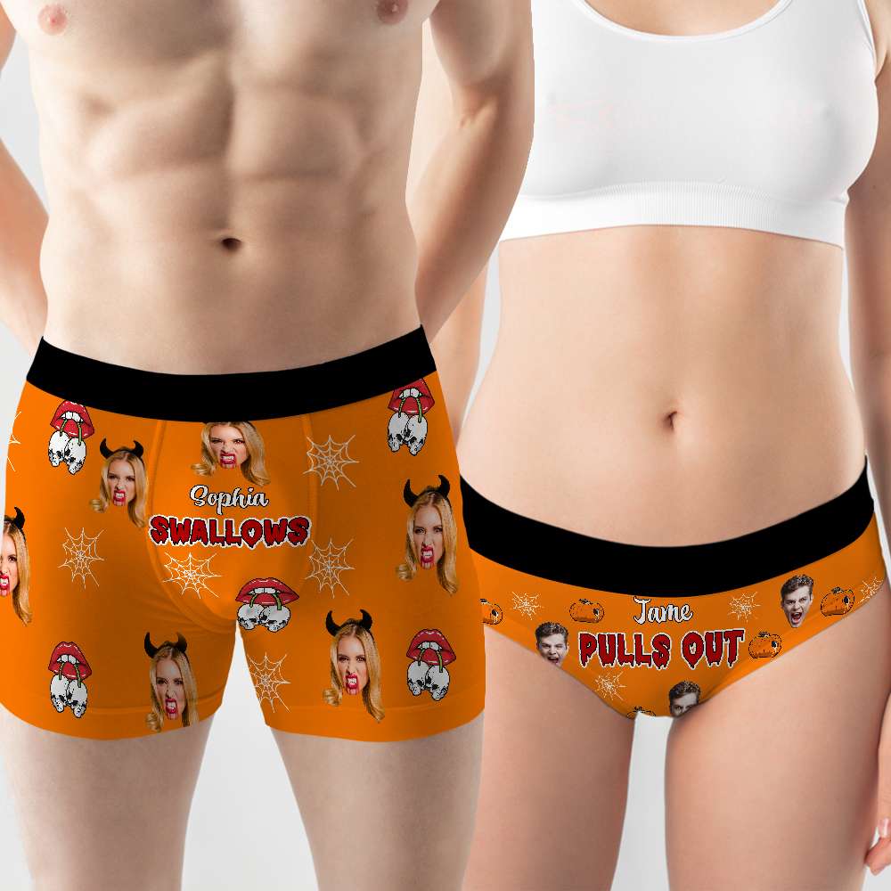 Custom Halloween Couple Boxer Briefs - Personalized Face Photo Underwear