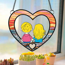 Load image into Gallery viewer, Personalized Heart Suncatcher Ornament for Couples Suncatcher PopCulturePrints
