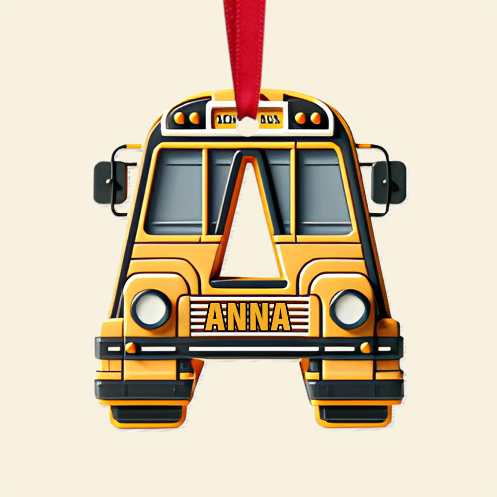 Personalized Bus Lover Christmas Ornament - Custom Alphabet Design