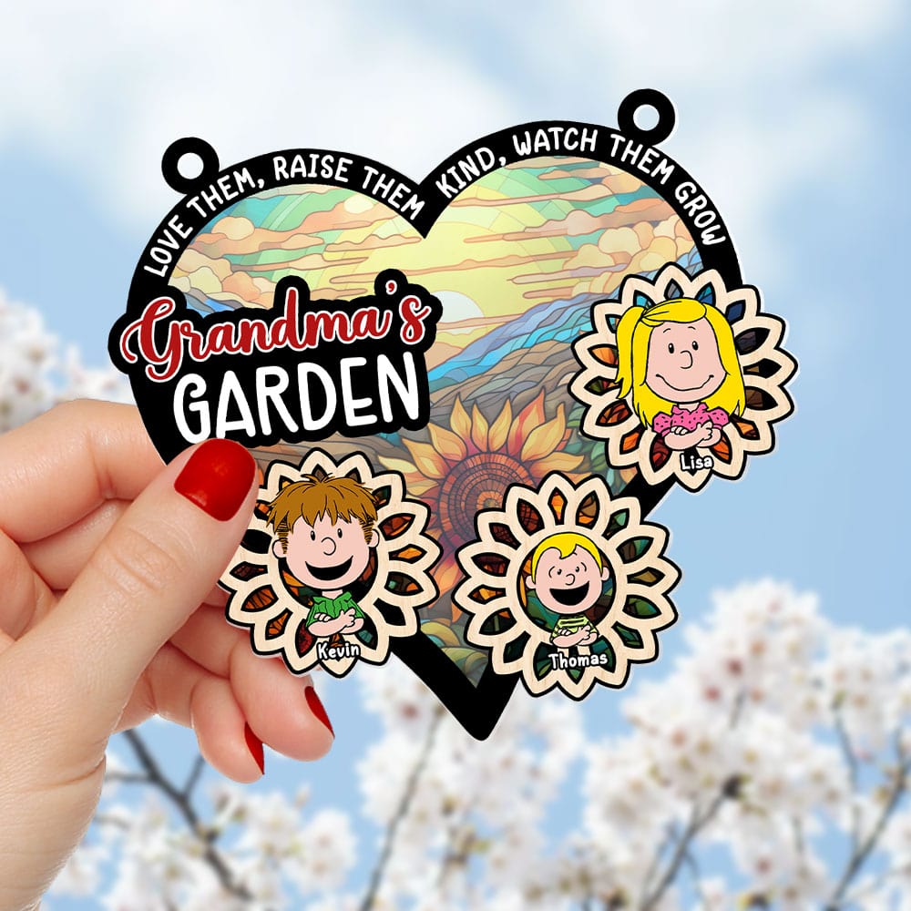 Personalized Grandma's Garden Sunflower Suncatcher - Custom Window Hanging Ornament