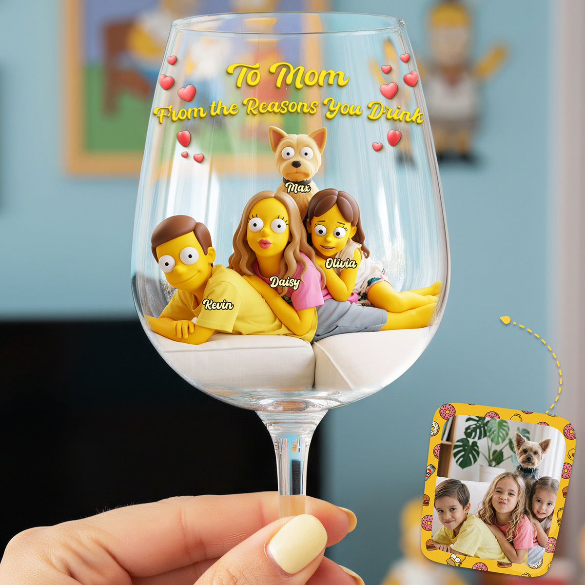 “To Mom, From the Reasons You Drink” - Fun Personalized Drinking Glass - Gifts for Moms, Grandma, and More Wine Glass PopCulturePrints
