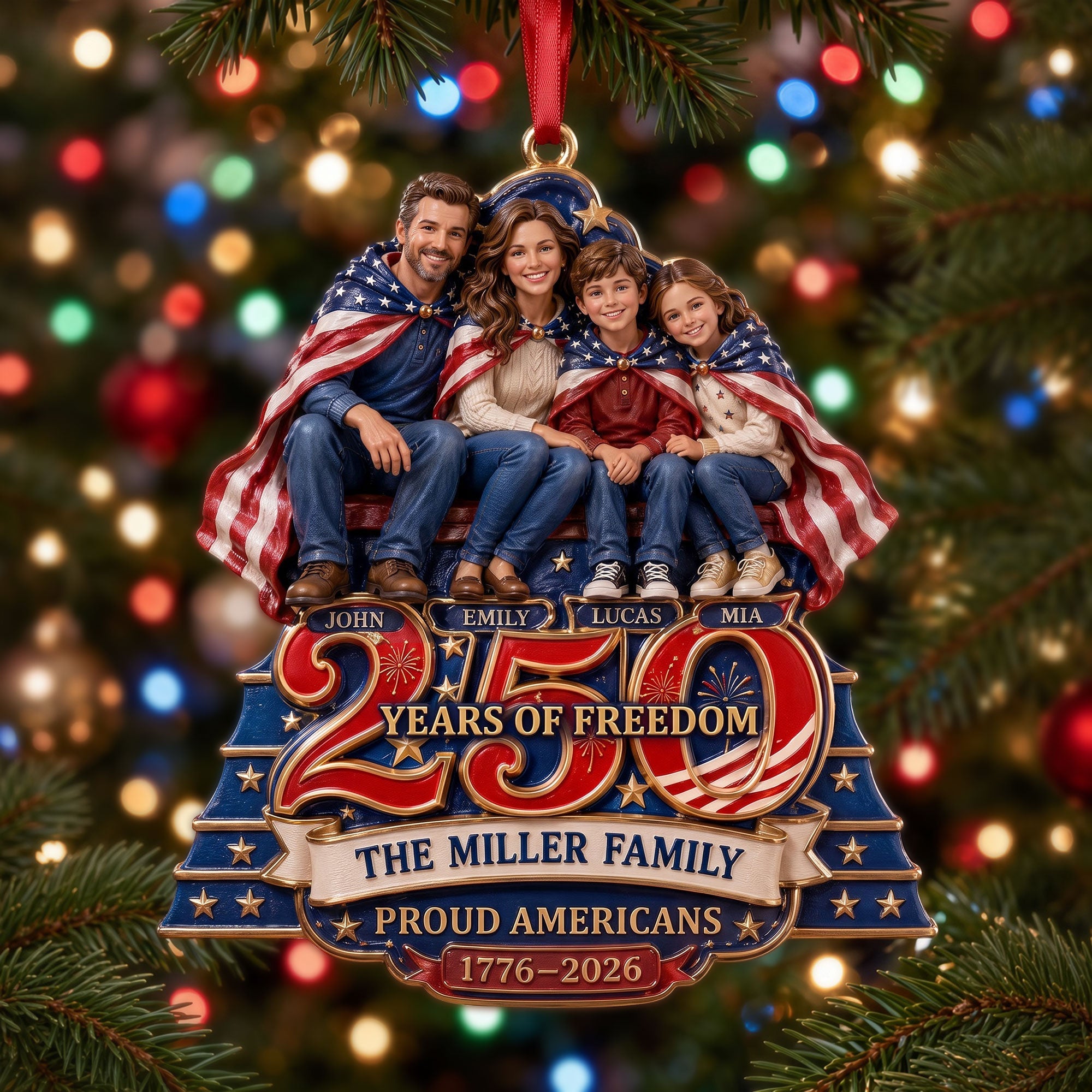 Celebrate Freedom: Custom Photo Proud American 250th Christmas Ornament - Personalized Gifts for Family and Friends