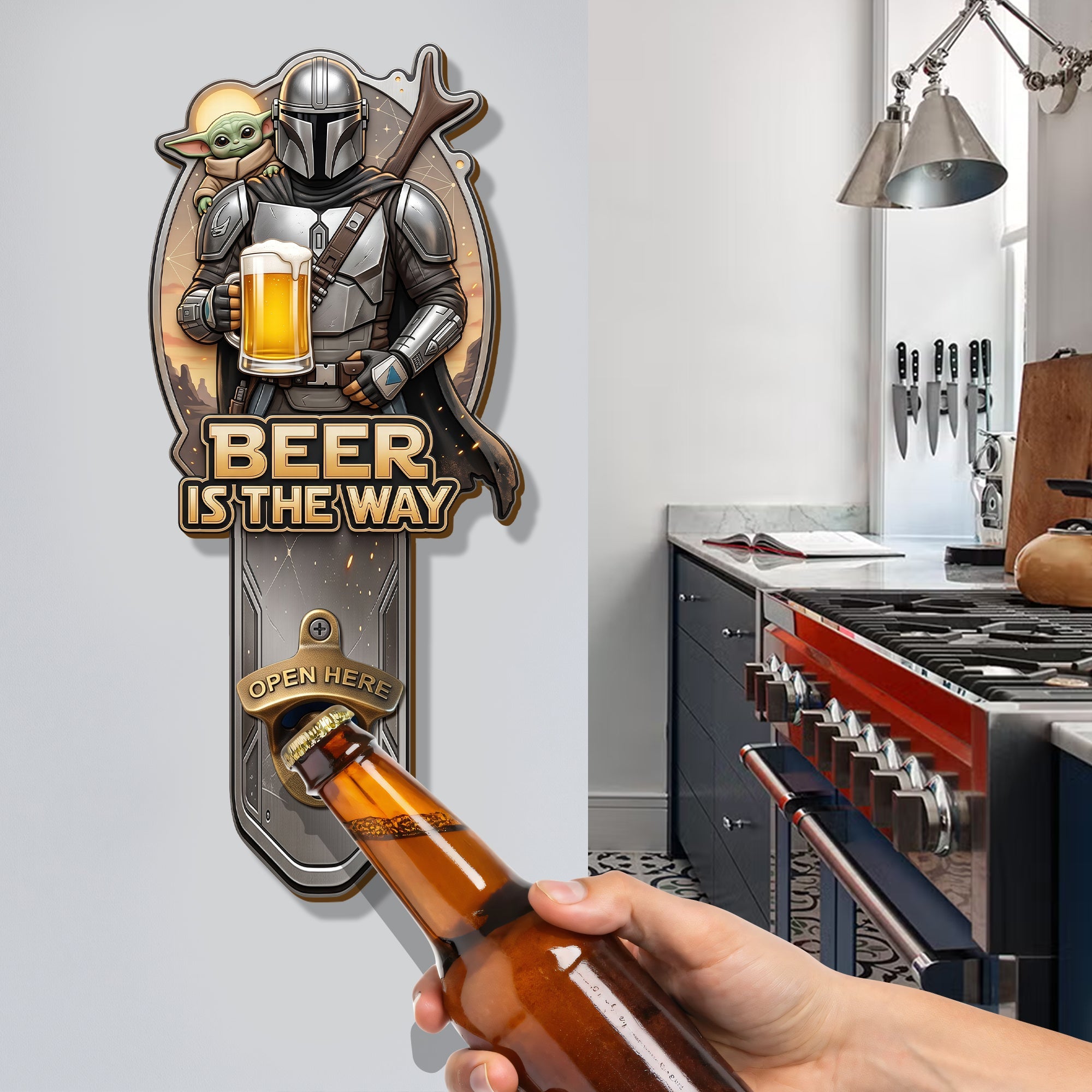 Beer Is The Way Adventure Warrior Wall Hanging Bottle Opener - Personalized Gift for Gamers, Movie Lovers, and Unique Home Decor