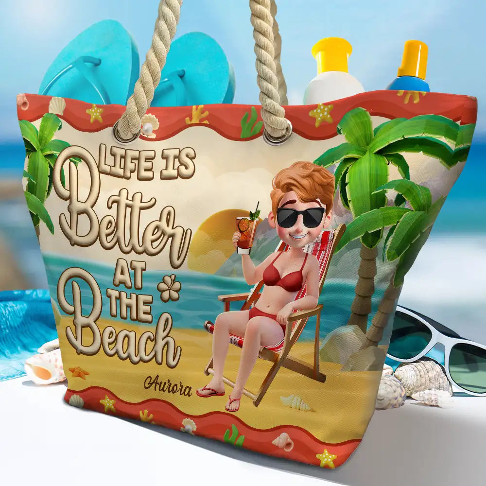 Just A Girl Who Loves Beaches Cartoon - Personalized Beach Bag | A Perfect Gift for Moms and Grandmas Beach Bag PopCulturePrints