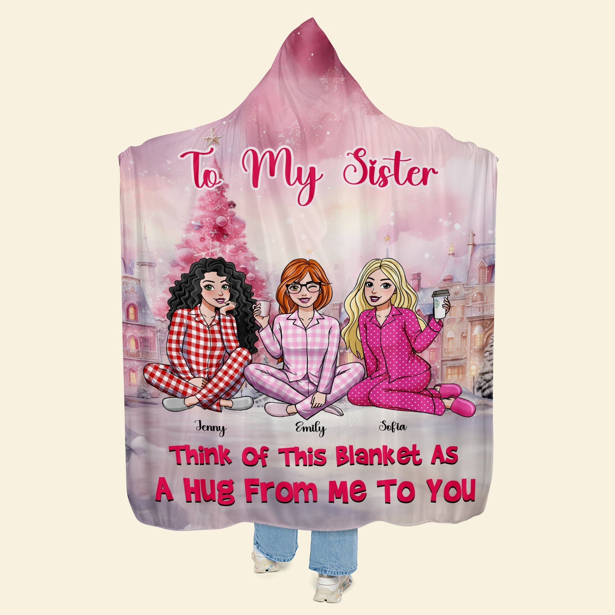 Cozy Personalized Christmas Blanket Hoodie for Sisters