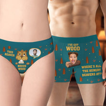 Load image into Gallery viewer, Funny Personalized Boxer Briefs for Couples - This Beaver Needs Wood Boxer Briefs PopCulturePrints
