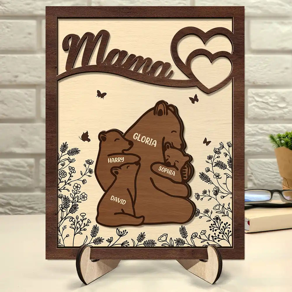 "A Mother's Love is Forever" - Personalized Nana Mama Bear 2-Layered Wooden Plaque - Gift for Mom and Grandma Wooden Plaque PopCulturePrints