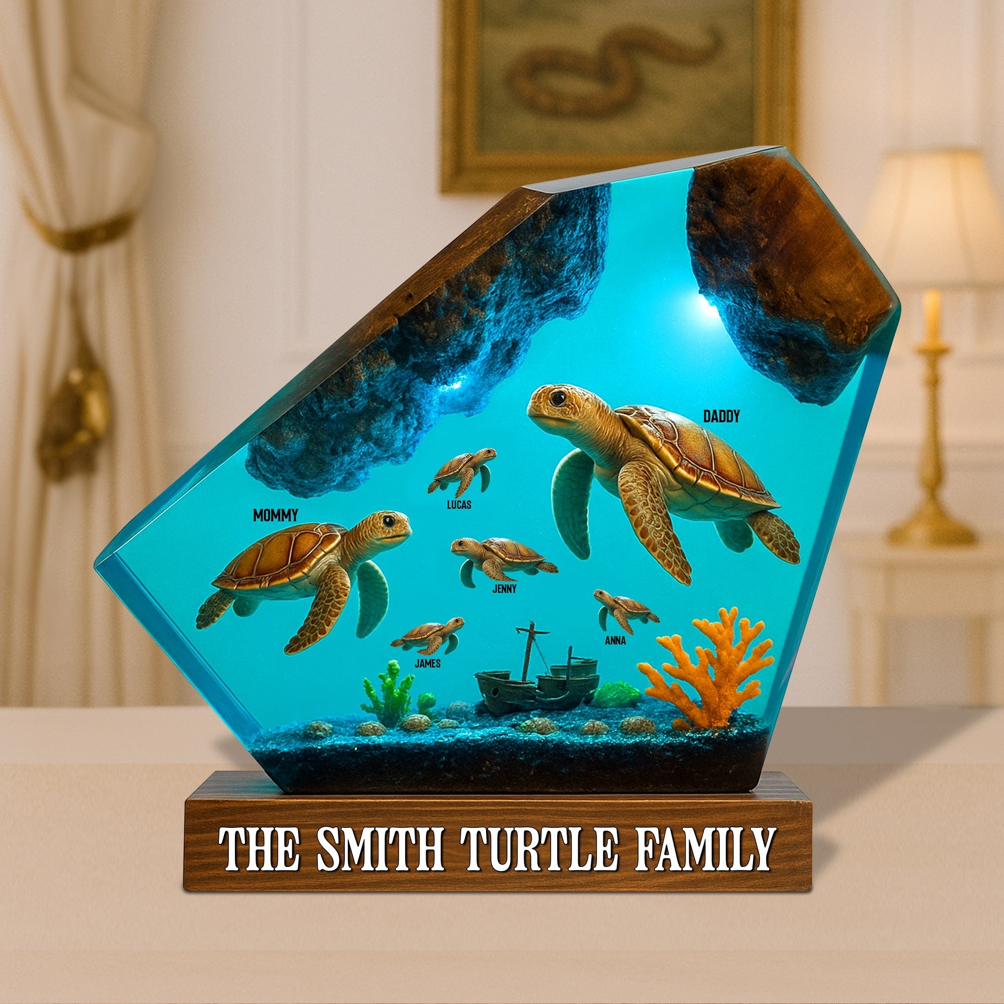 "Together We Swim in Love" - Personalized Turtle Family Plaque - Custom Gift for Family Members Shaped Plaques PopCulturePrints