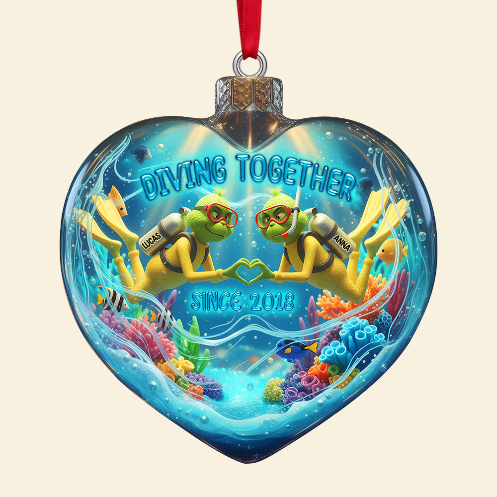 Diving Together - Personalized Green Scuba Diving Couple Ornament Ornament PopCulturePrints