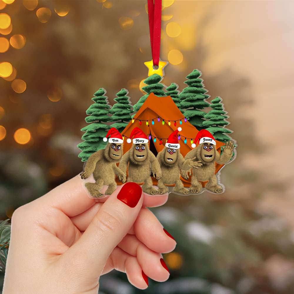 Personalized Bigfoot Family Camping Christmas Ornament - Custom Camp Gifts for Families