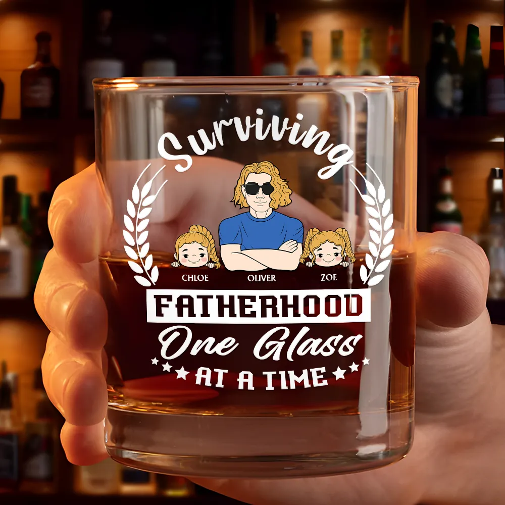 Surviving Fatherhood - Personalized Whiskey Glass Whiskey Glass PopCulturePrints