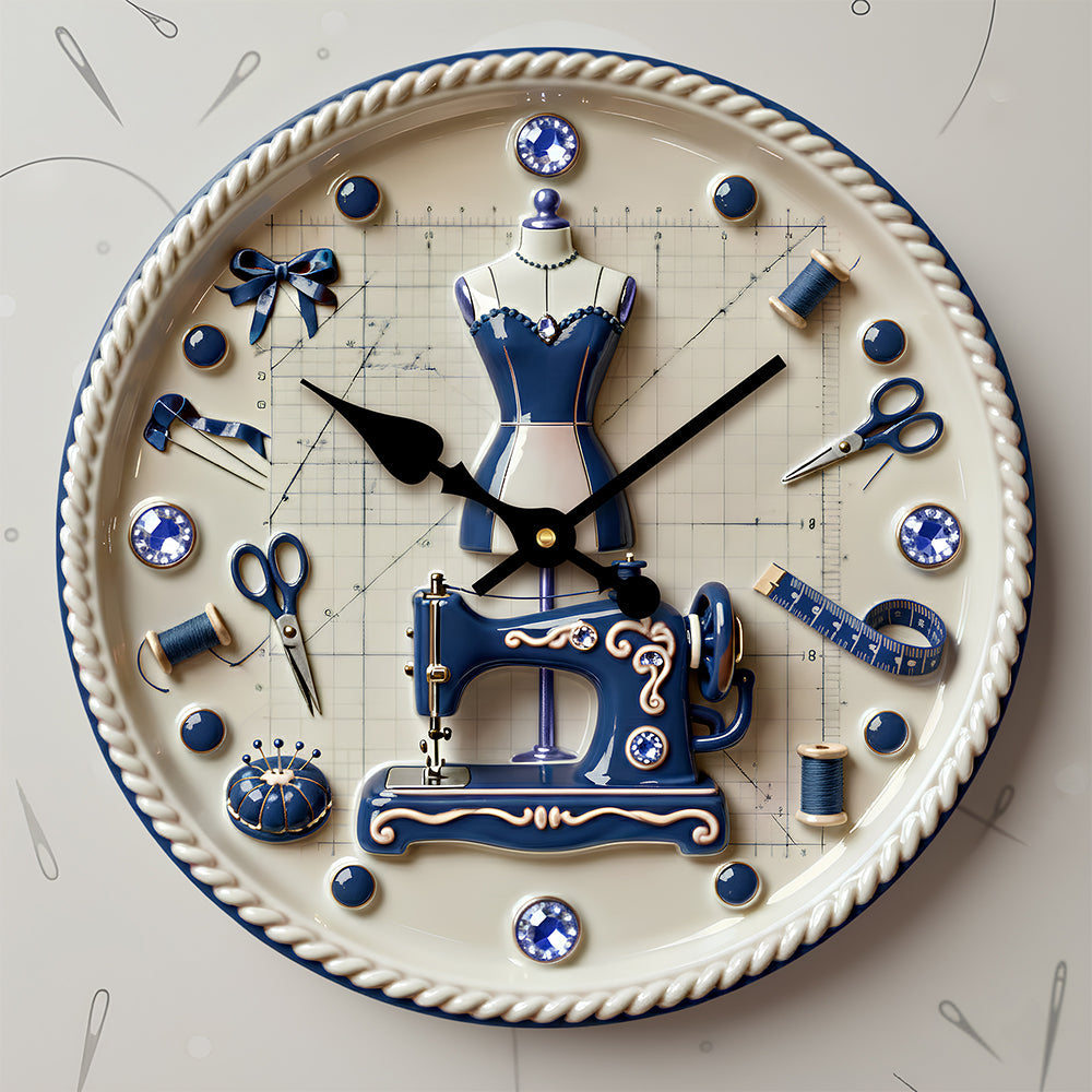 Sewing is My Therapy - Personalized Sewing Room Hanging Wall Clock - Unique Gift for Sewers and Crafters Hanging Wall Clock PopCulturePrints
