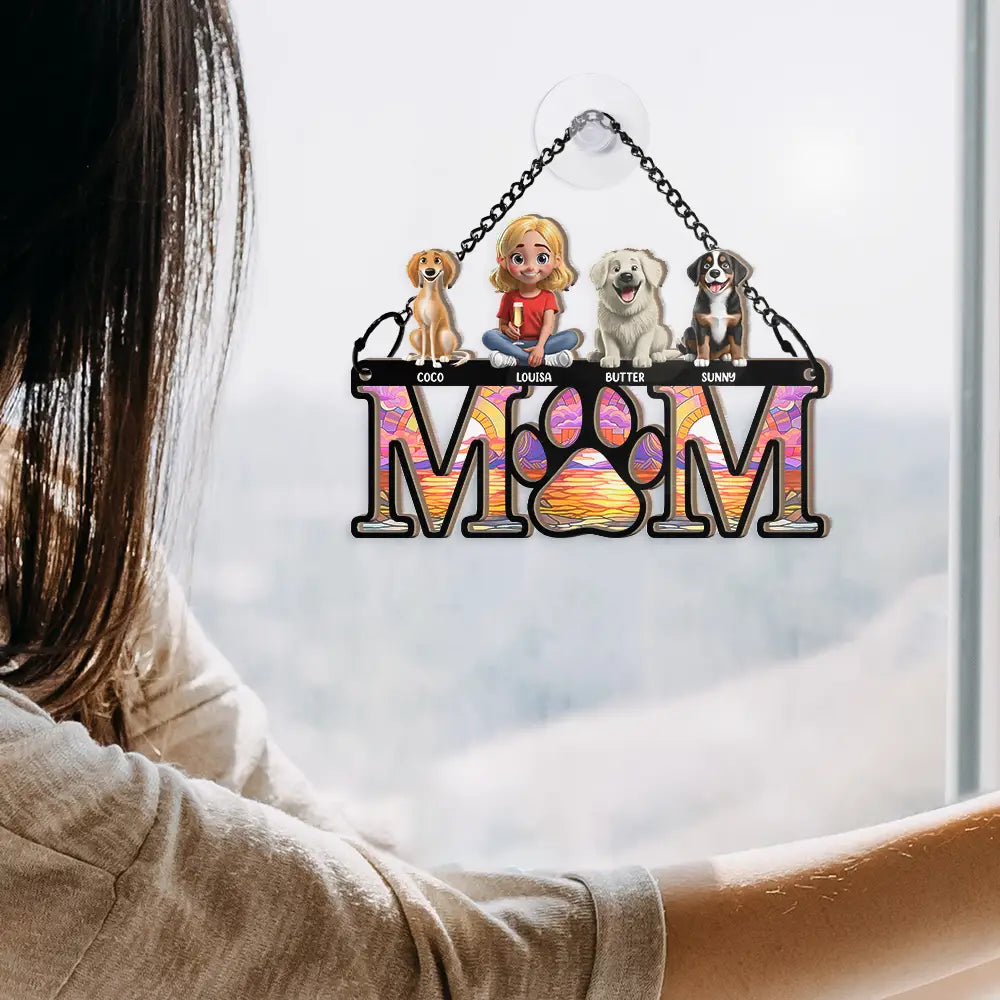 "Celebrate the Bond with Your Furry Friends - Personalized 3D Dog Mom Dad Window Hanging Suncatcher Ornament" Suncatcher Ornament PopCulturePrints
