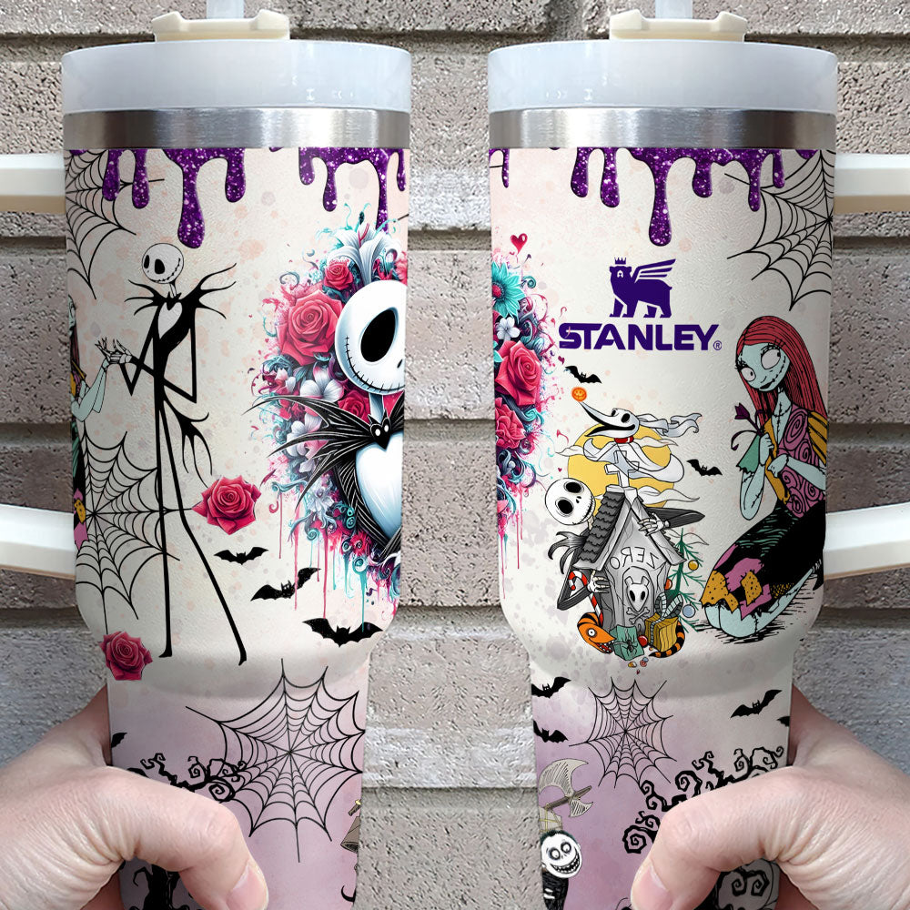 Embrace the Night: Gothic Skeleton Couple 40oz Luminous Tumbler - Customizable Gift for Couples Tumbler Cup PopCulturePrints