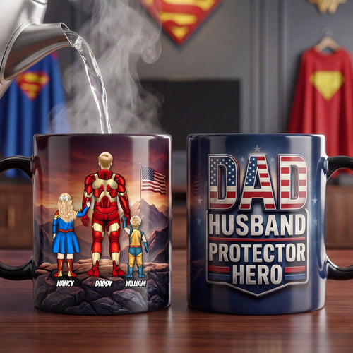 “A Dad's Love is Super!” - Proud Dad and Kids Magic Coffee Mug - Personalized Gift for Dad, Grandpa and More Coffee Mug PopCulturePrints