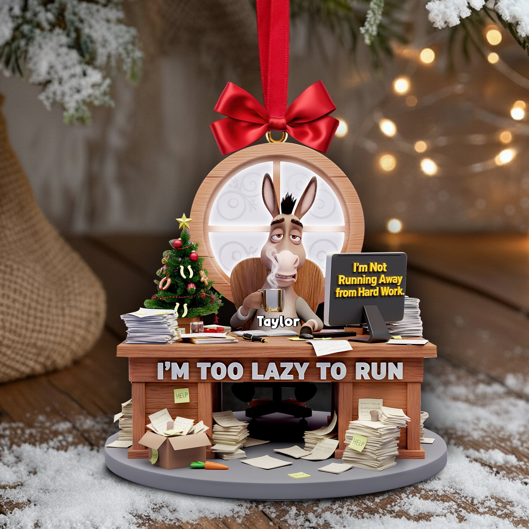 “I’m Not Running Away from Hard Work” - Personalized Christmas Ornament for Coworker - Fun Gift for Office Friends and Colleagues Ornament PopCulturePrints