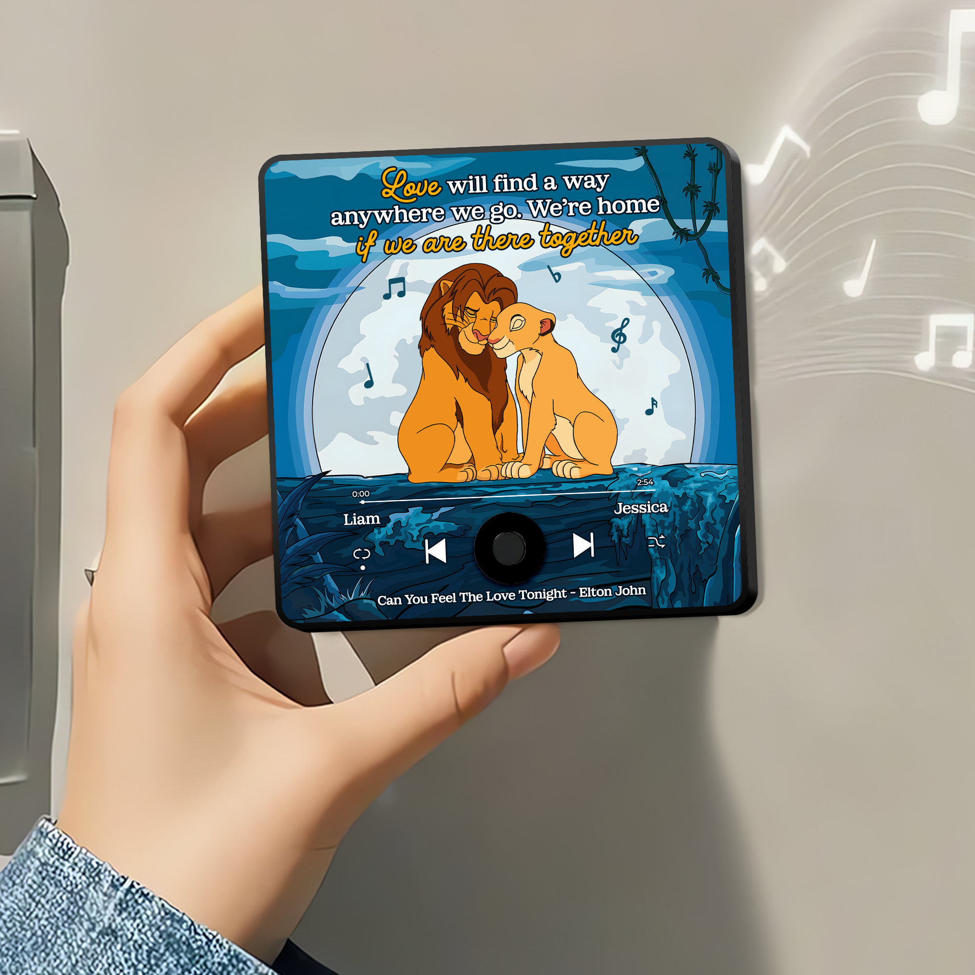 Personalized Cartoon Lover Music Magnet - Lion Couple