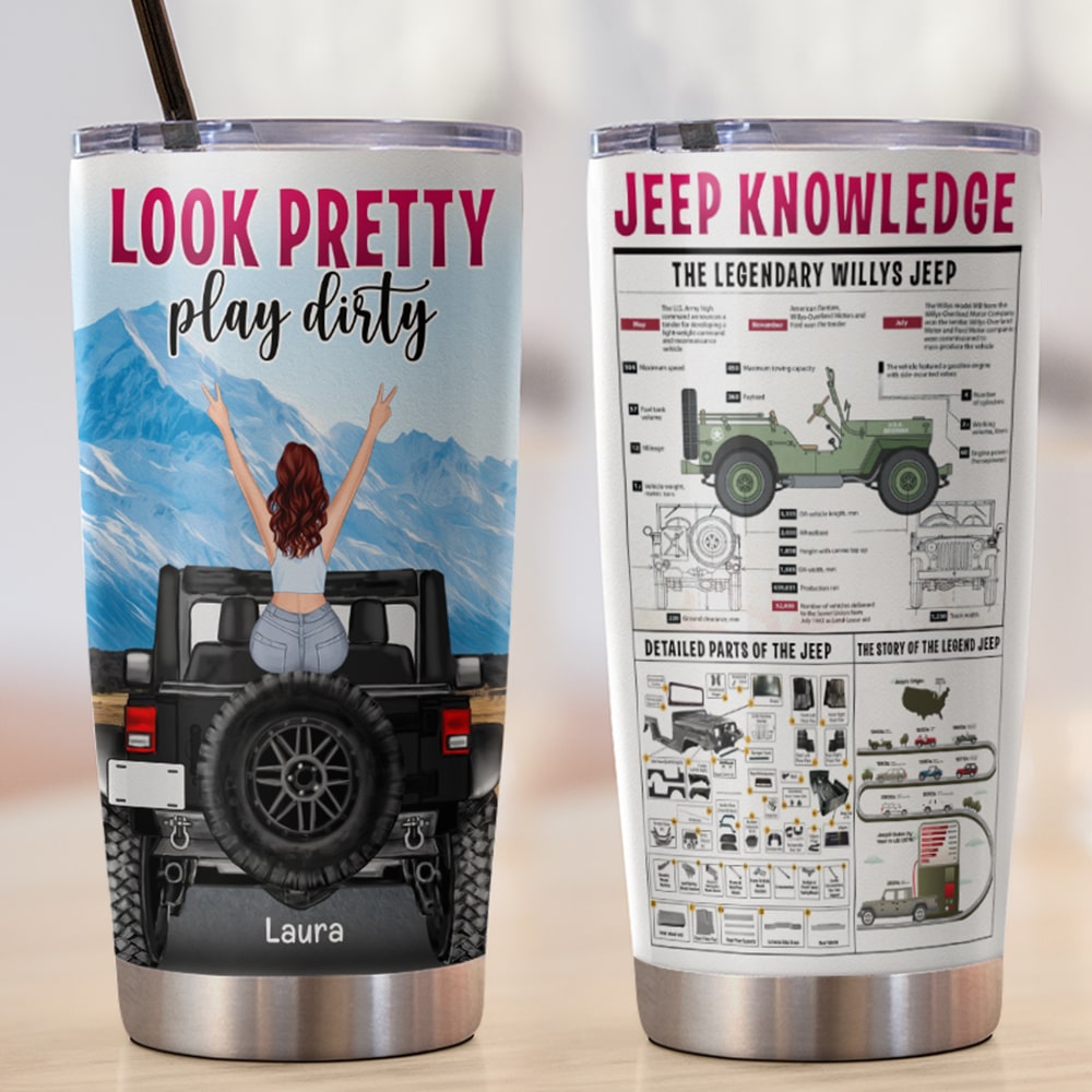 Personalized Jeep Adventure Tumbler - Look Pretty Play Dirty