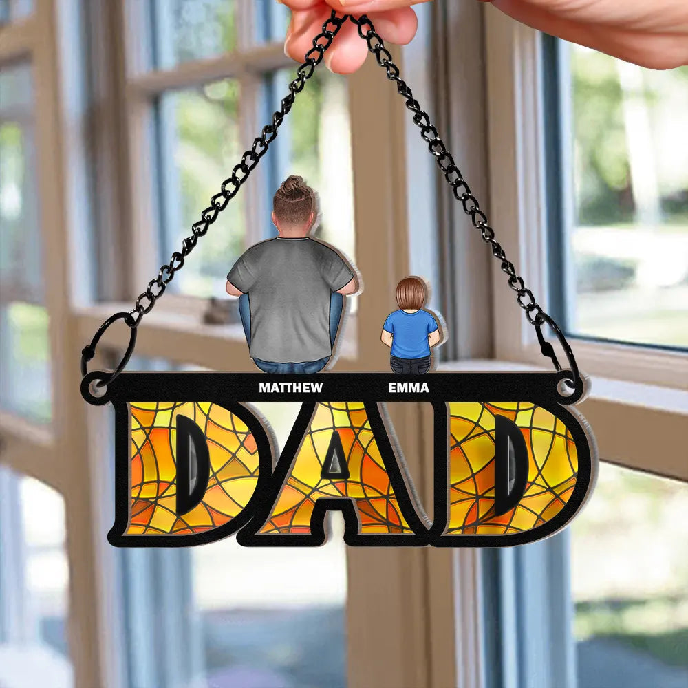 "Cherish Every Moment With Dad" - Personalized Suncatcher Ornament - Gift for Dad, Grandpa, Kids Suncatcher Ornament PopCulturePrints