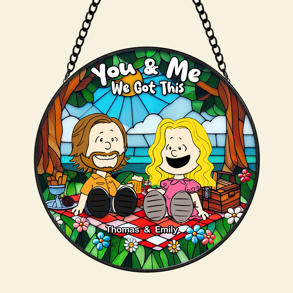 Custom Couple Gift - Stained Glass Art | Happy Picnic Design | Valentine's Day Gifts Ornament PopCulturePrints