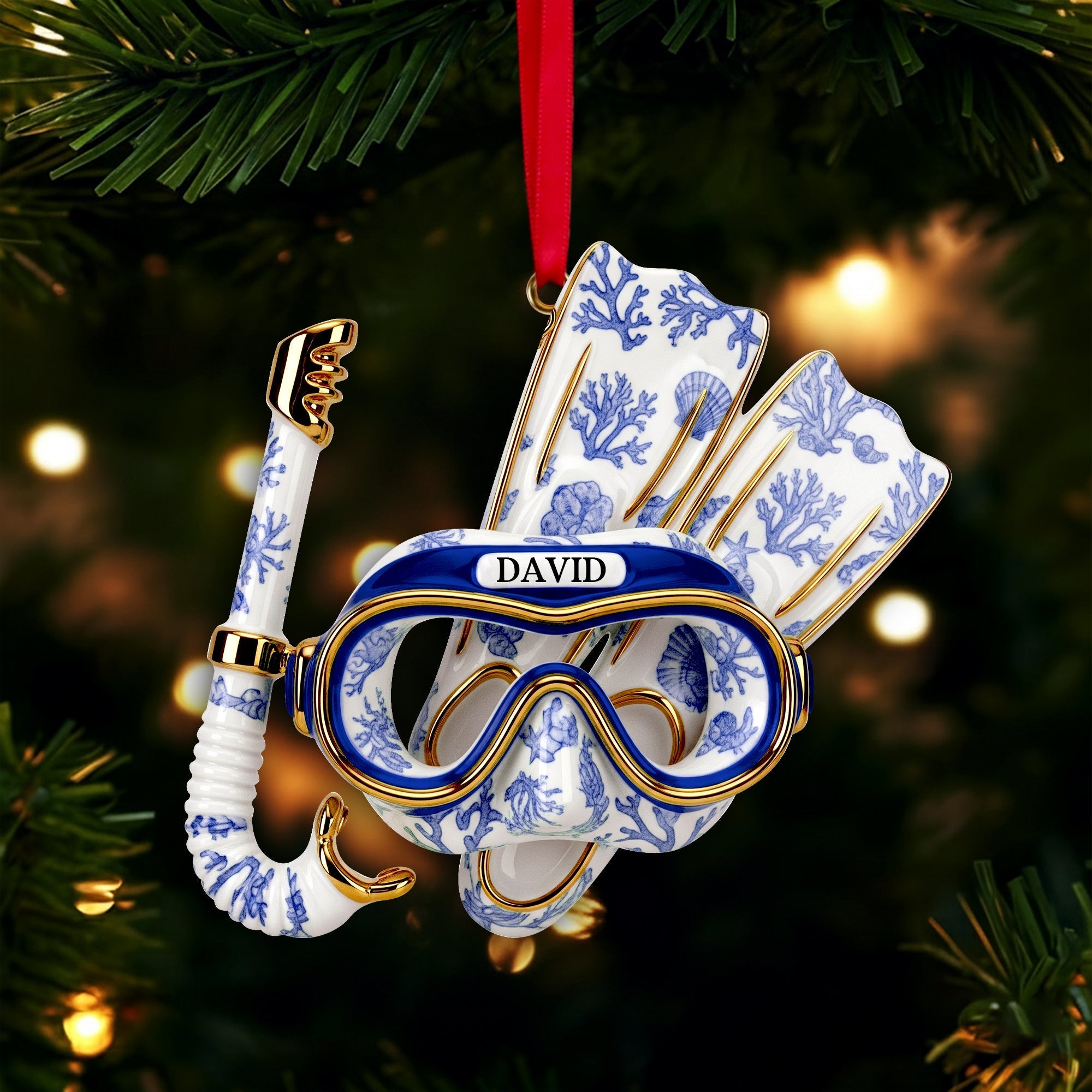 Dive into Joy: Personalized Deep Sea Diver's Toile Christmas Ornament - Custom Gift for Scuba Diving Lovers Ornament PopCulturePrints