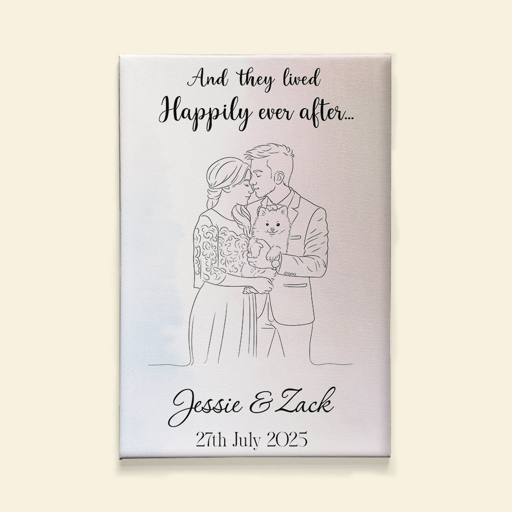And they lived Happily ever after... - Line Art Couple Canvas - Custom Photo Gift for Couples Poster & Canvas PopCulturePrints