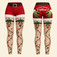 Load image into Gallery viewer, This Butt Belongs To William - Funny Personalized Christmas Leggings for Couples Shorts and Pants PopCulturePrints
