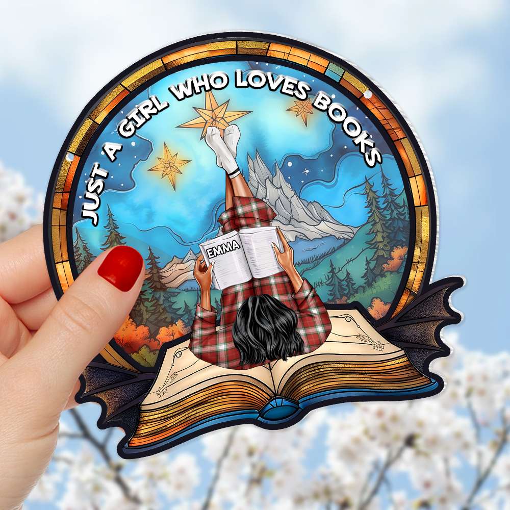 Personalized Book Lover Girl Suncatcher Ornament Ornament PopCulturePrints