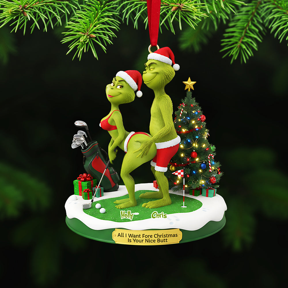 All I Want Fore Christmas Is Your Nice Butt - Personalized Golf Couple Acrylic Ornament Ornament PopCulturePrints