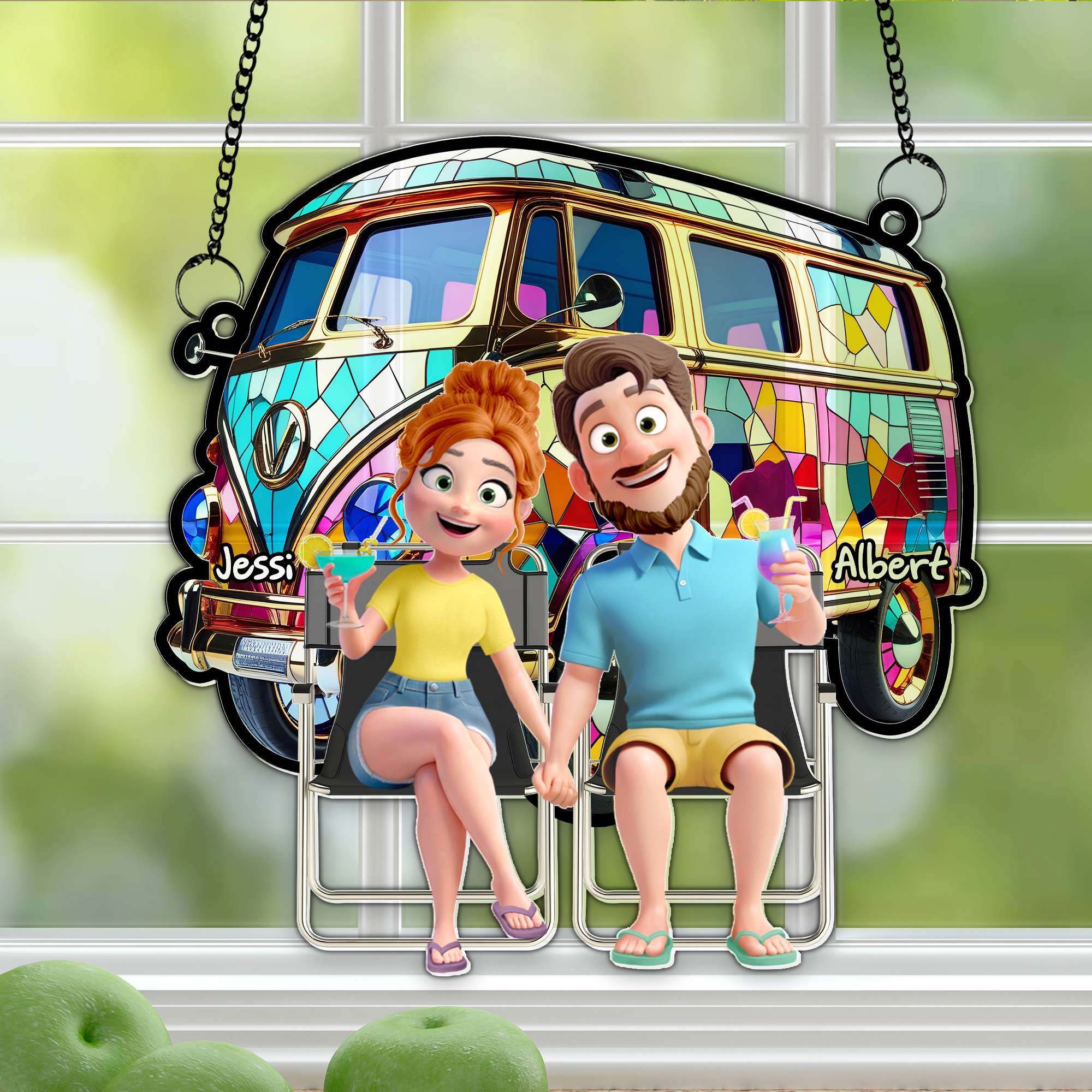 “Adventure Awaits: Personalized Couple Suncatcher” - Custom Gift for Couples Ornament PopCulturePrints