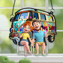 Load image into Gallery viewer, “Adventure Awaits: Personalized Couple Suncatcher” - Custom Gift for Couples Ornament PopCulturePrints
