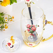Load image into Gallery viewer, &quot;Blossom Your Love with Personalized Touch&quot; - Birth Flower Bouquet Glass Tea Cup - Gift for Mom, Grandma &amp; Special Ones Glass Flower Tea Cup PopCulturePrints
